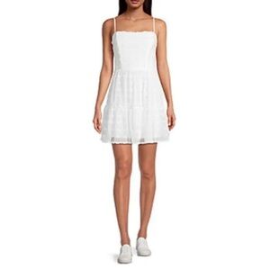 Emerald Sundae White Lined Adjustable Spaghetti Strap Short Dress Fit And Flare